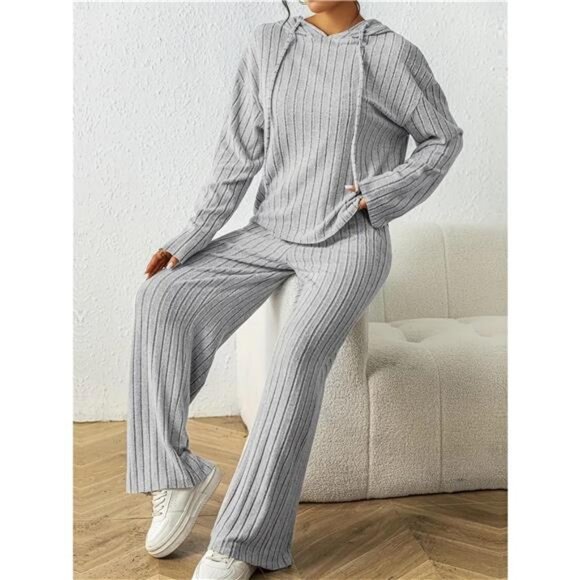 Ribbed Drawstring Hoodie and Pants Set - Picture 2 of 16